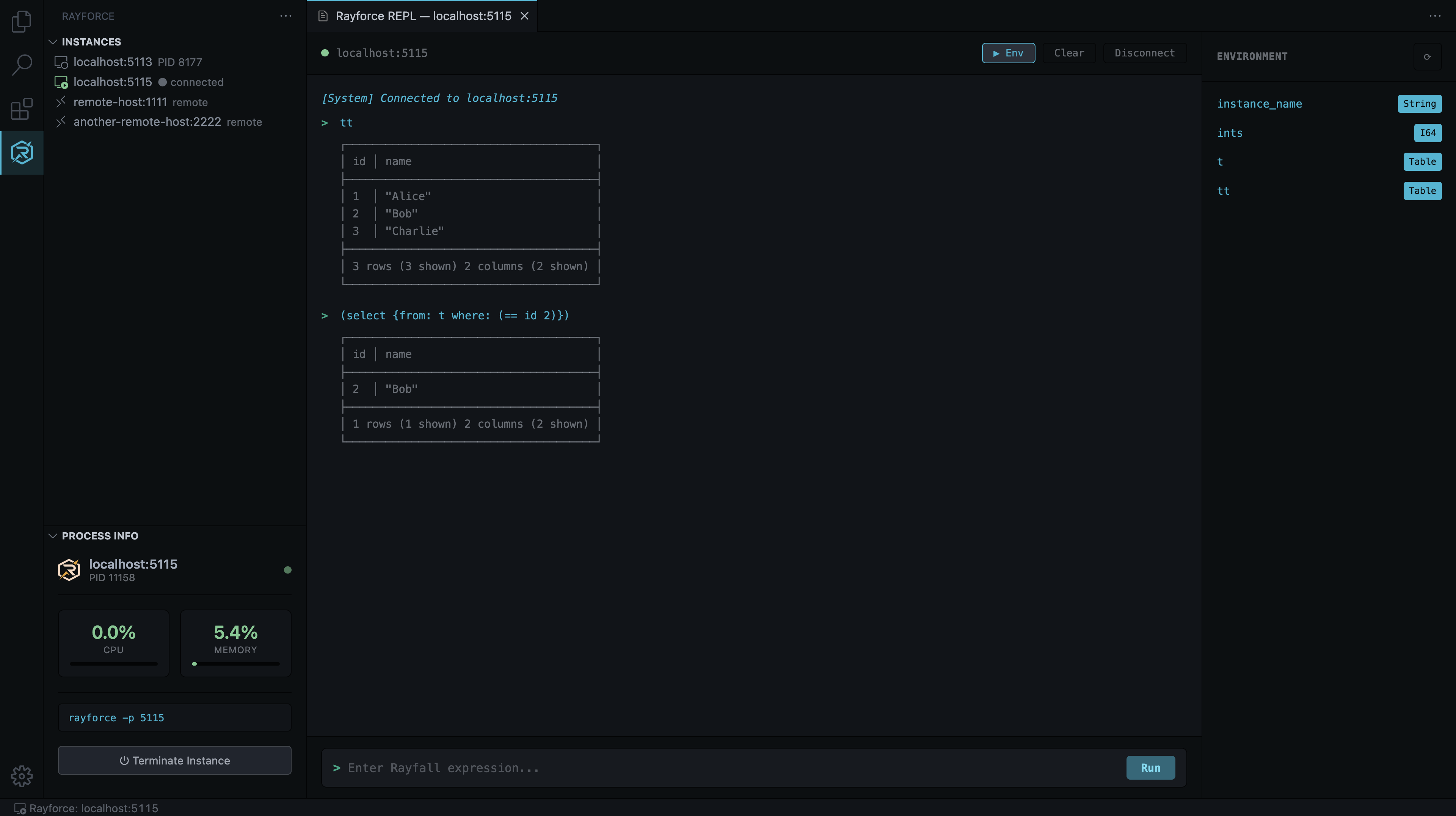 RayforceDB VS Code Extension Demo